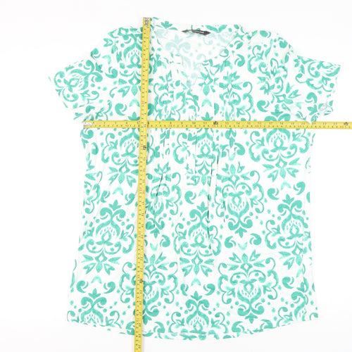 Bonmarché Womens Green Floral Tunic Blouse Size 16 Short Sleeve