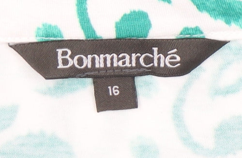Bonmarché Womens Green Floral Tunic Blouse Size 16 Short Sleeve