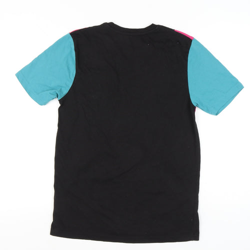 boohooMAN Men’s Colourblock Retro Black Pink Blue T-Shirt Size S