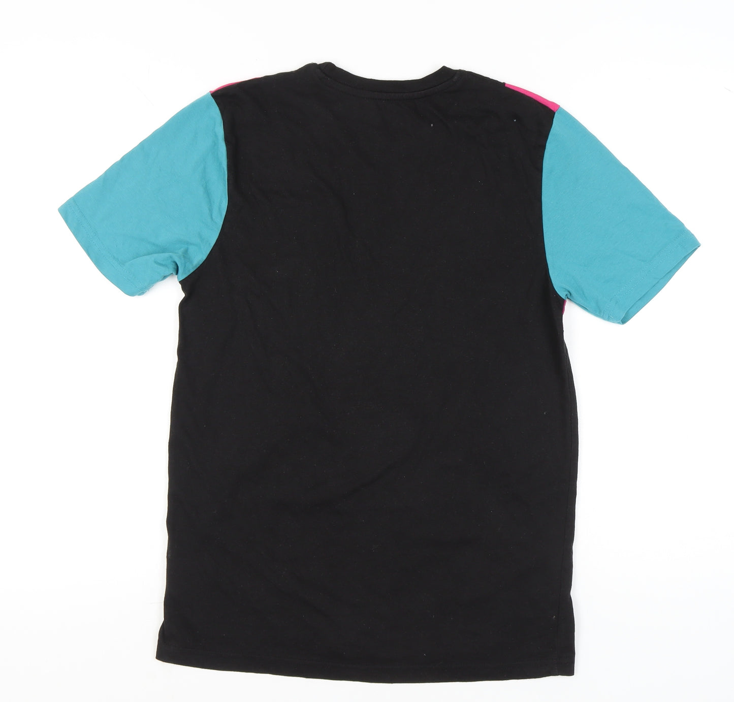 boohooMAN Men’s Colourblock Retro Black Pink Blue T-Shirt Size S