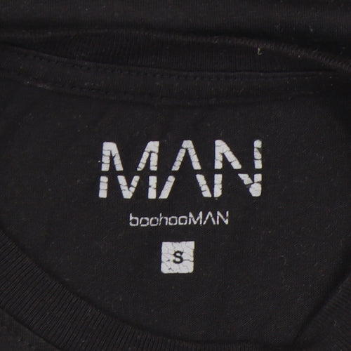 boohooMAN Men’s Colourblock Retro Black Pink Blue T-Shirt Size S