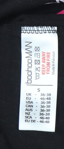 boohooMAN Men’s Colourblock Retro Black Pink Blue T-Shirt Size S