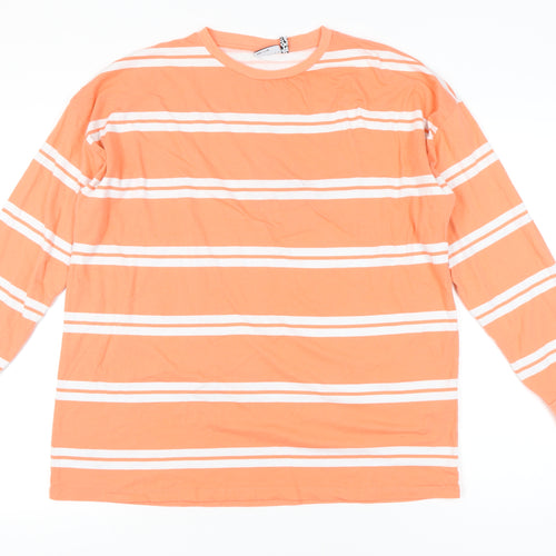 ASOS Design Womens Orange Striped Long Sleeve Cotton T-Shirt UK 10
