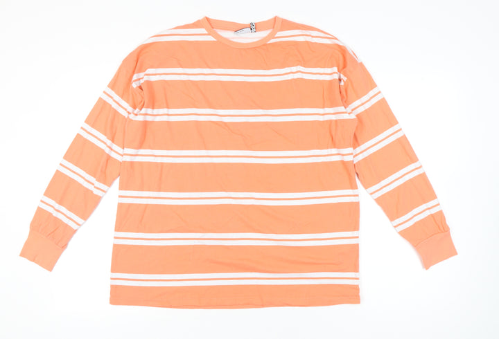 ASOS Design Womens Orange Striped Long Sleeve Cotton T-Shirt UK 10