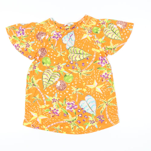 Next Womens Orange Cotton Tropical Print Flutter Sleeve T-Shirt Size 6