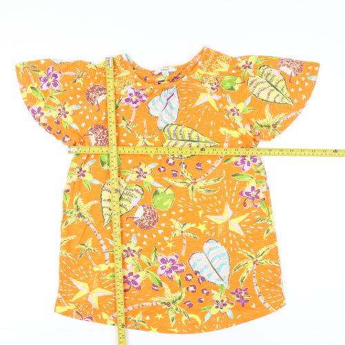 Next Womens Orange Cotton Tropical Print Flutter Sleeve T-Shirt Size 6