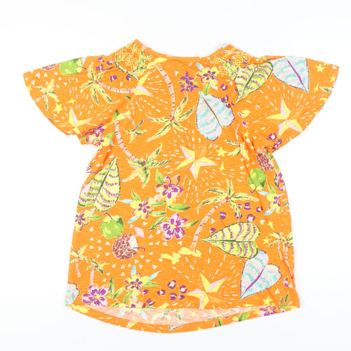 Next Womens Orange Cotton Tropical Print Flutter Sleeve T-Shirt Size 6
