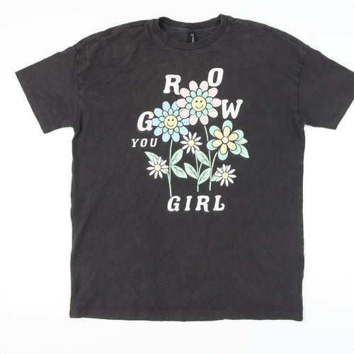 ONLY Women's Black Floral Graphic T-Shirt Size M Casual Crew Neck