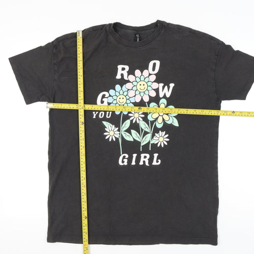 ONLY Women's Black Floral Graphic T-Shirt Size M Casual Crew Neck