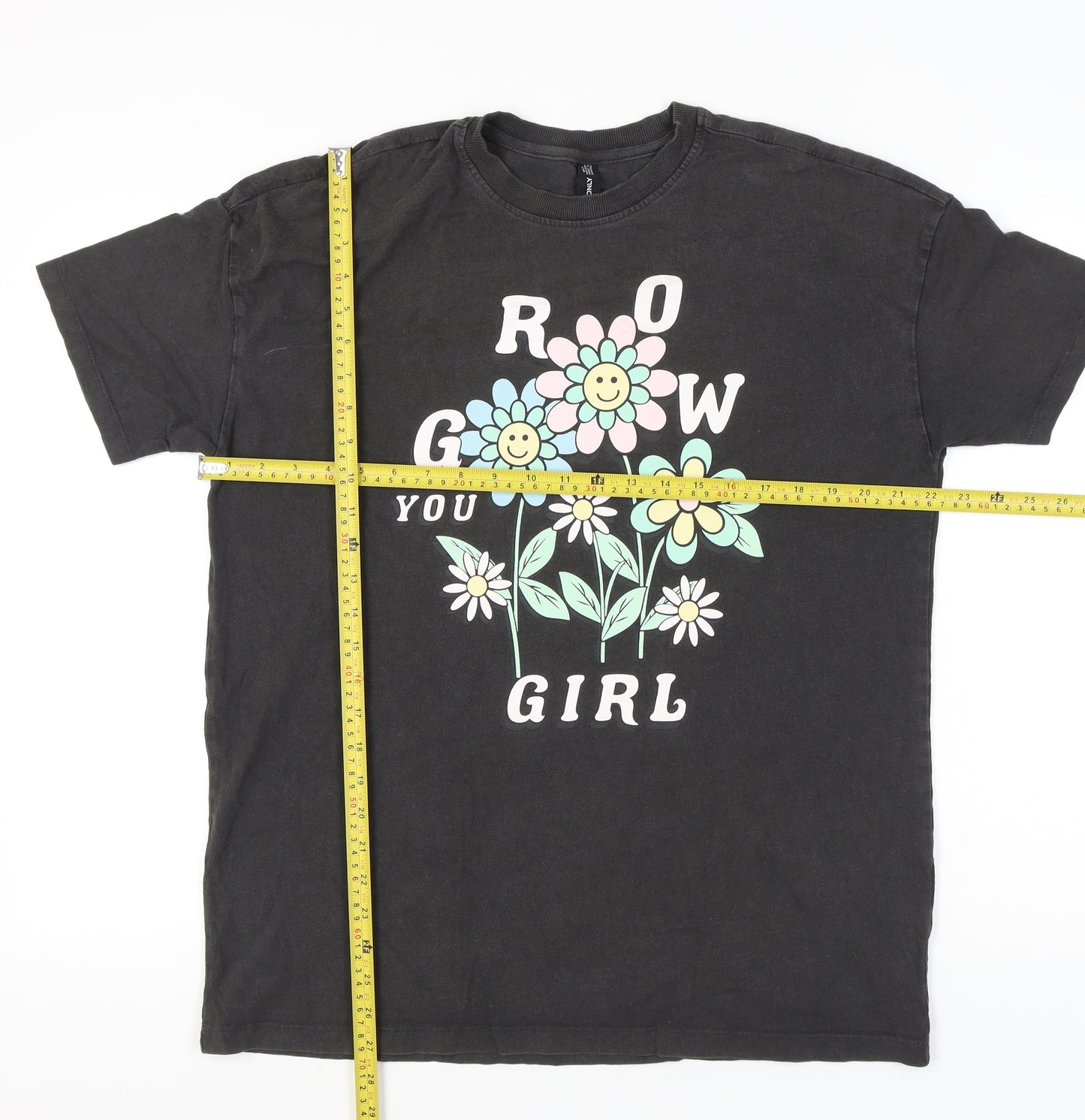 ONLY Women's Black Floral Graphic T-Shirt Size M Casual Crew Neck