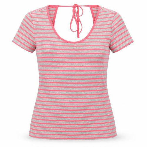 H&M Women’s Grey Pink Striped Slim Fit Scoop Neck T-Shirt Size S