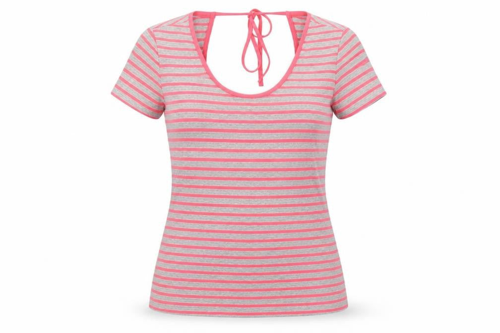 H&M Women’s Grey Pink Striped Slim Fit Scoop Neck T-Shirt Size S