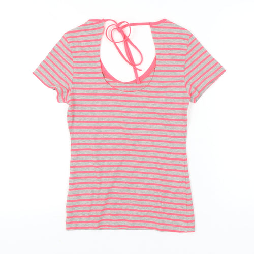 H&M Women’s Grey Pink Striped Slim Fit Scoop Neck T-Shirt Size S