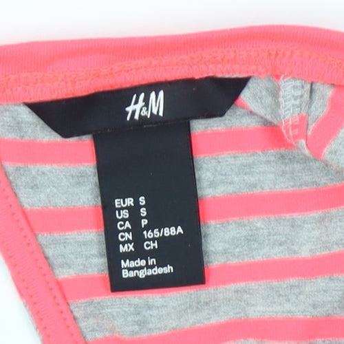 H&M Women’s Grey Pink Striped Slim Fit Scoop Neck T-Shirt Size S