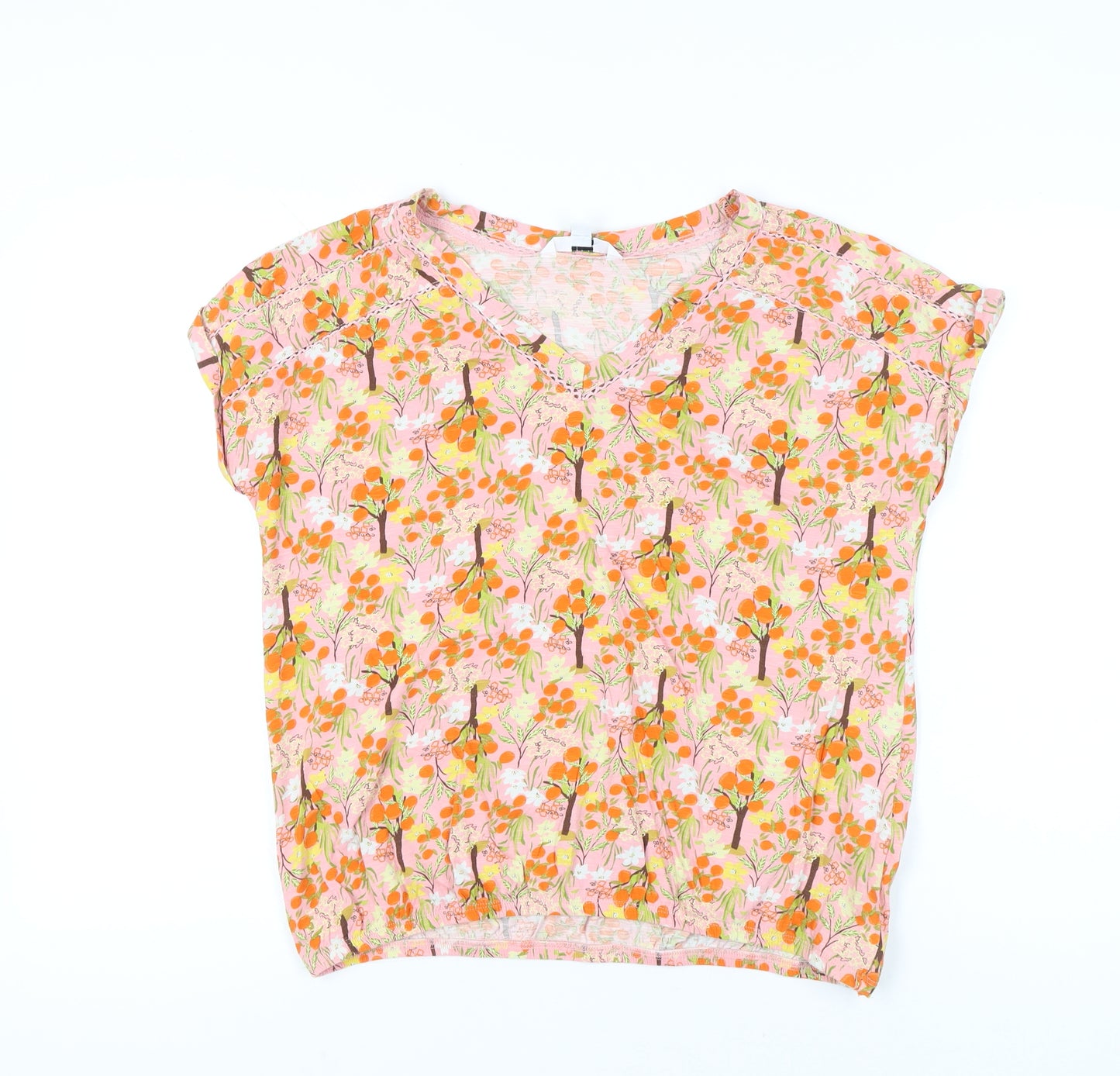 Next Womens Multicoloured Floral Cotton Blouse UK 14 V-Neck Tunic Top