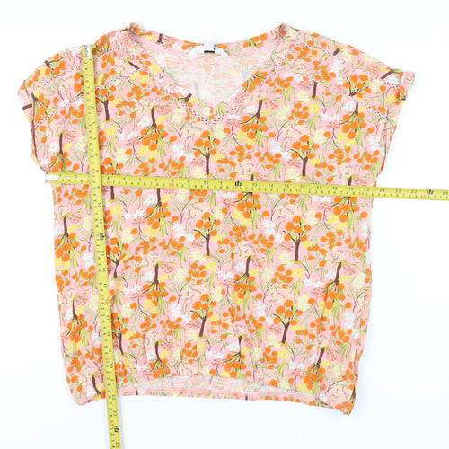Next Womens Multicoloured Floral Cotton Blouse UK 14 V-Neck Tunic Top