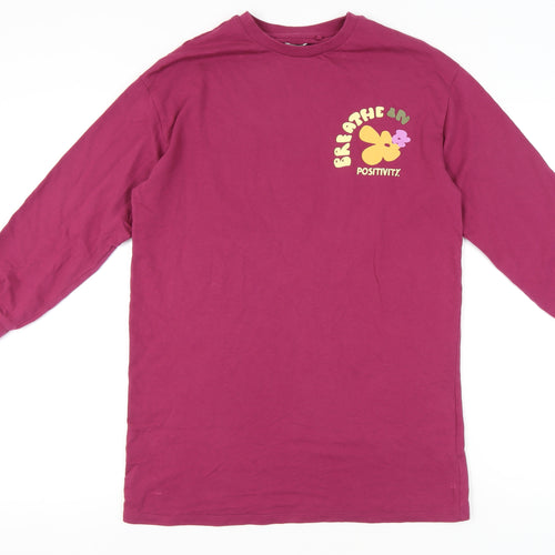 Next Girls Purple Long Sleeve Graphic T-Shirt 13Y Regular Fit Cotton