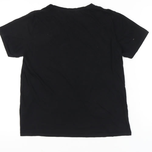 New Look Women’s Black T-Shirt UK 16 Cotton Short Sleeve Art Embroidered