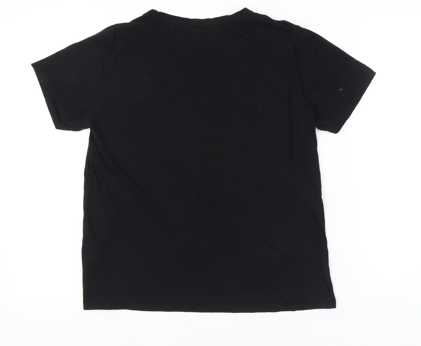 New Look Women’s Black T-Shirt UK 16 Cotton Short Sleeve Art Embroidered