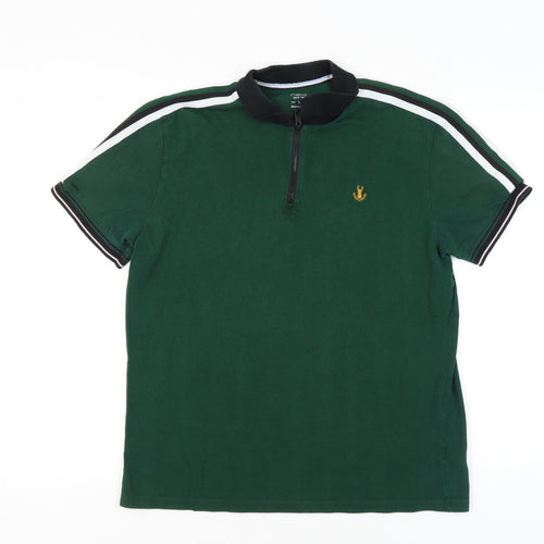 Next Men’s Green Polo Shirt L Regular Fit Zip Collar Cotton