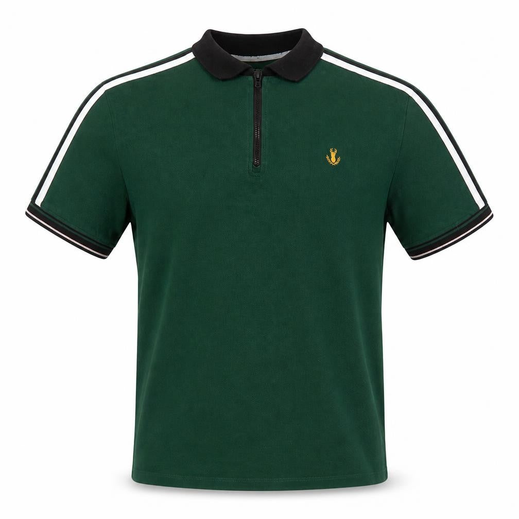 Front view of Next Men’s Green Polo Shirt L Regular Fit Zip Collar Cotton