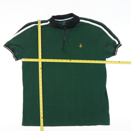 Next Men’s Green Polo Shirt L Regular Fit Zip Collar Cotton
