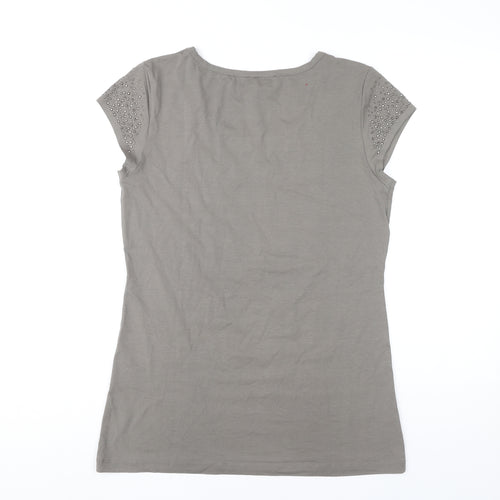 Steilmann Womens Grey T-Shirt Size 14 Studded Scoop Neck Stretch