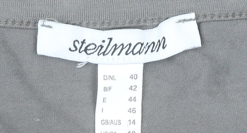 Steilmann Womens Grey T-Shirt Size 14 Studded Scoop Neck Stretch
