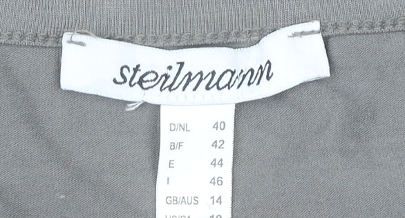 Steilmann Womens Grey T-Shirt Size 14 Studded Scoop Neck Stretch