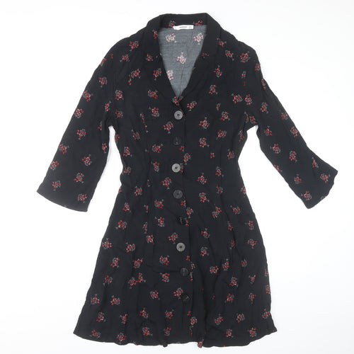 Mango Womens Black Floral Shirt Dress Size 8 Viscose Casual