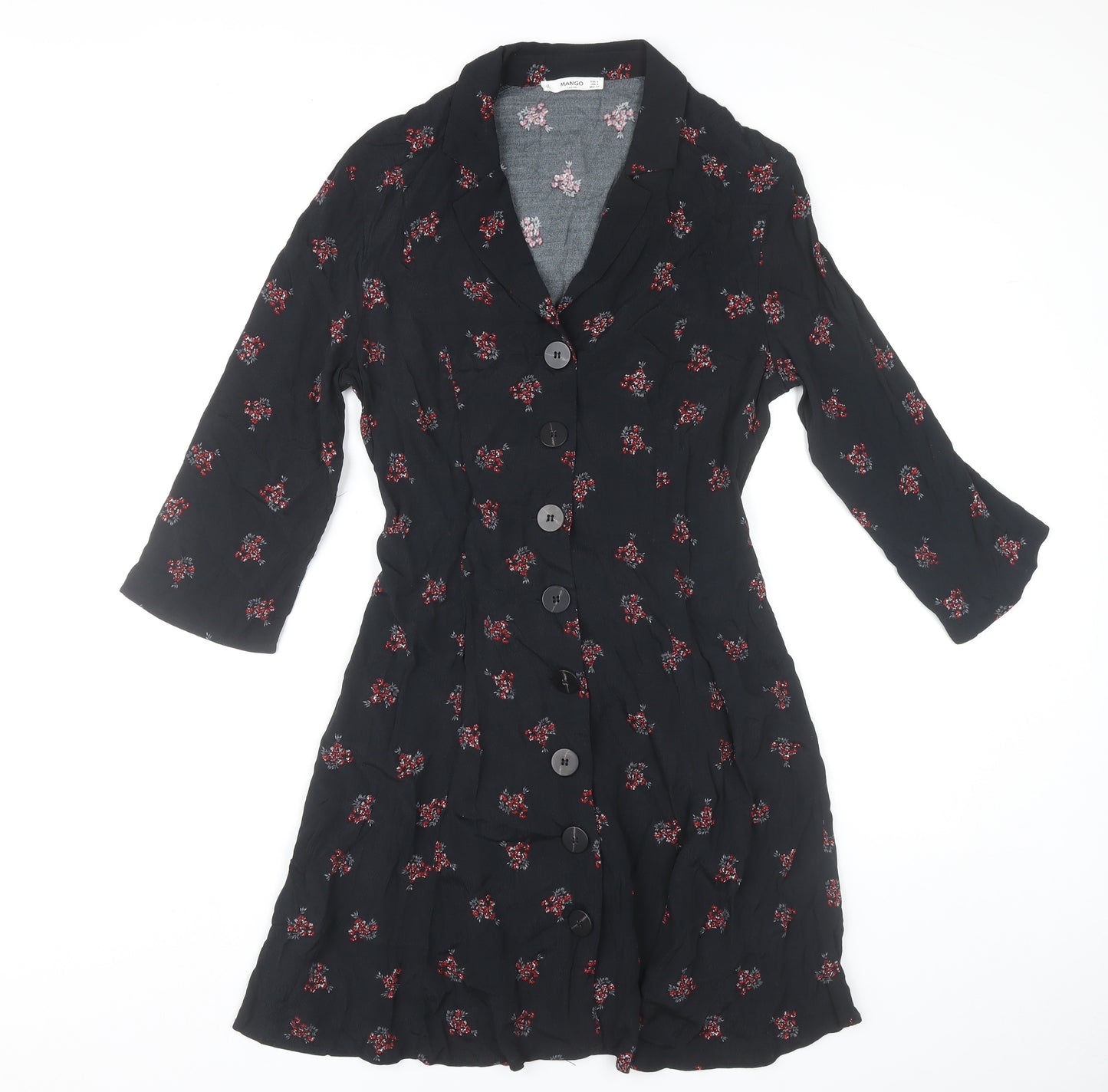 Mango Womens Black Floral Shirt Dress Size 8 Viscose Casual