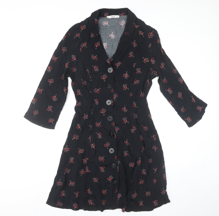 Mango Womens Black Floral Shirt Dress Size 8 Viscose Casual