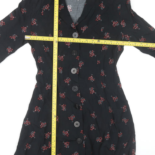 Mango Womens Black Floral Shirt Dress Size 8 Viscose Casual