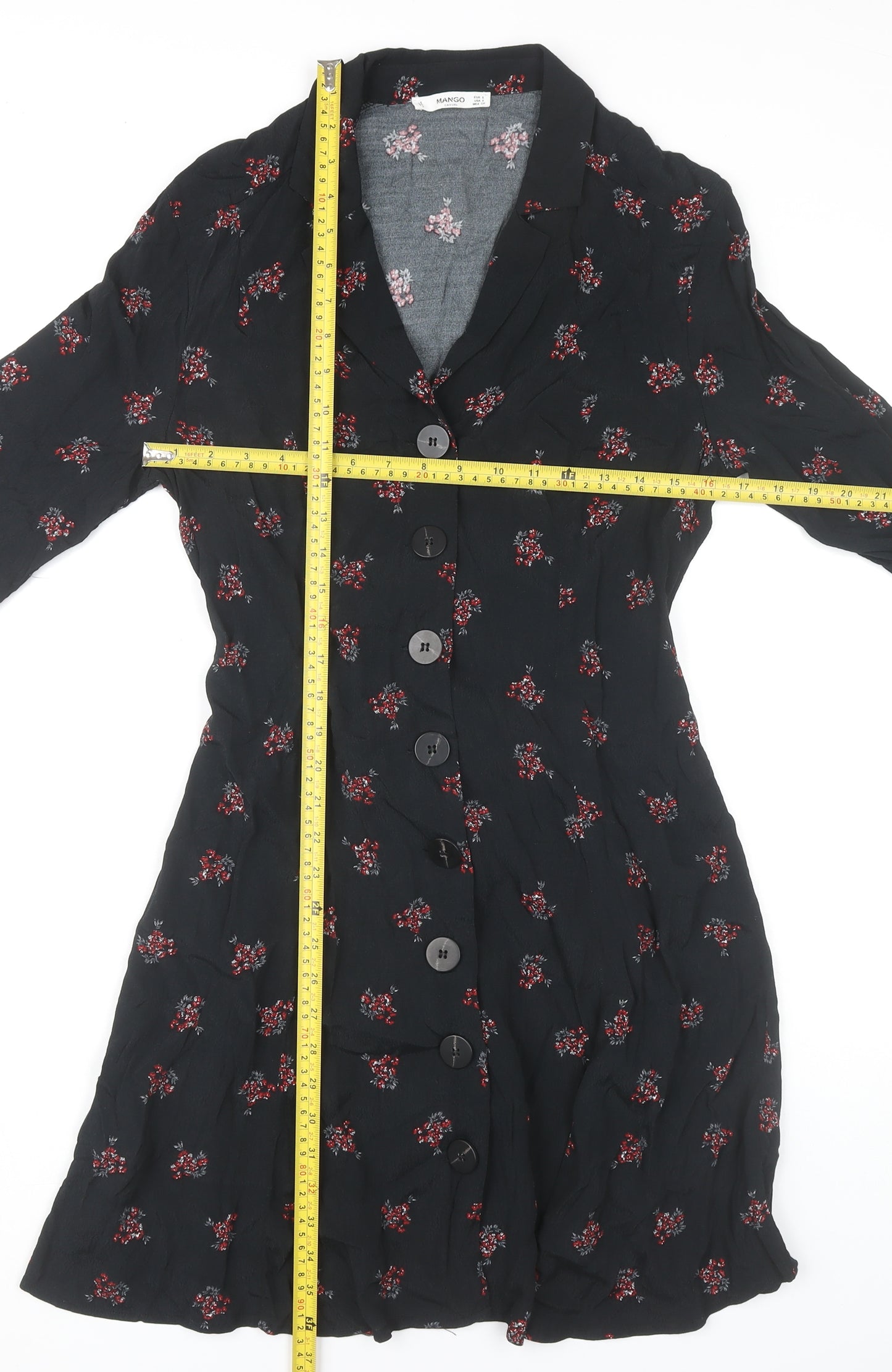 Mango Womens Black Floral Shirt Dress Size 8 Viscose Casual