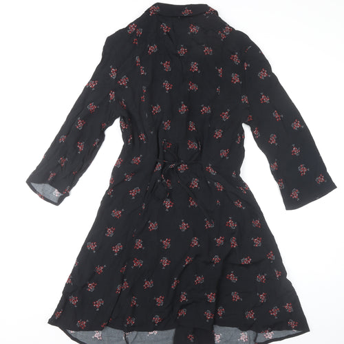 Mango Womens Black Floral Shirt Dress Size 8 Viscose Casual