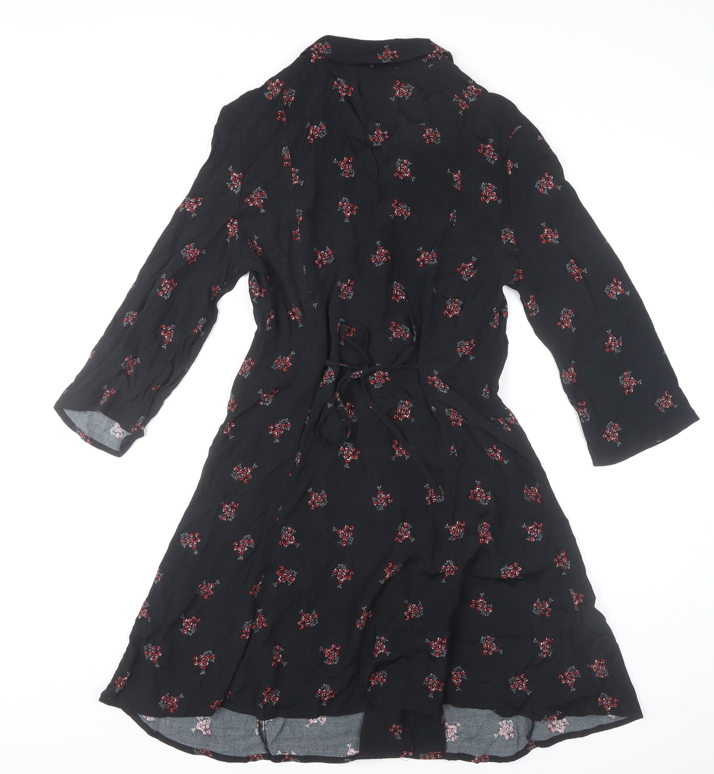 Mango Womens Black Floral Shirt Dress Size 8 Viscose Casual