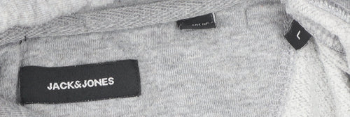 Jack & Jones Men’s Grey Pullover Hoodie L Regular Fit Fleece Sweatshirt