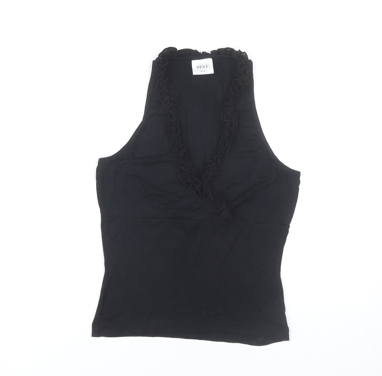 Next Women’s Black V-Neck Ruffle Wrap Halter Tank Top Size 10
