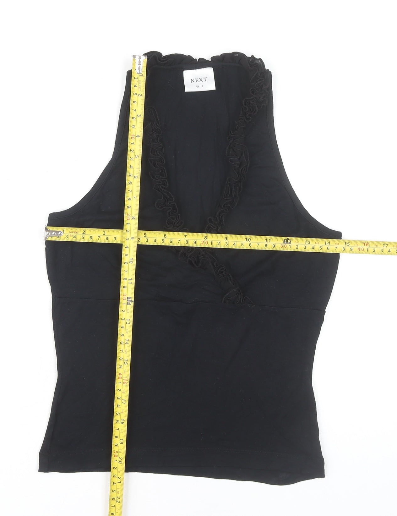 Next Women’s Black V-Neck Ruffle Wrap Halter Tank Top Size 10