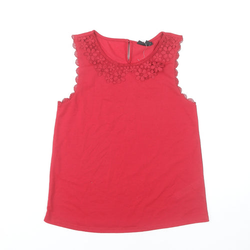 Topshop Women’s Red Sleeveless Lace Trim Tank Top Size 8