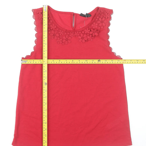 Topshop Women’s Red Sleeveless Lace Trim Tank Top Size 8