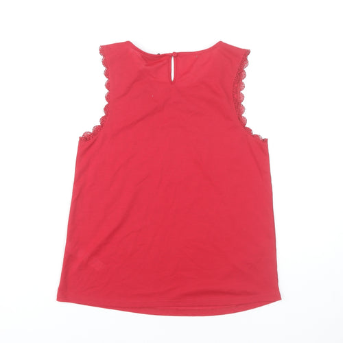 Topshop Women’s Red Sleeveless Lace Trim Tank Top Size 8