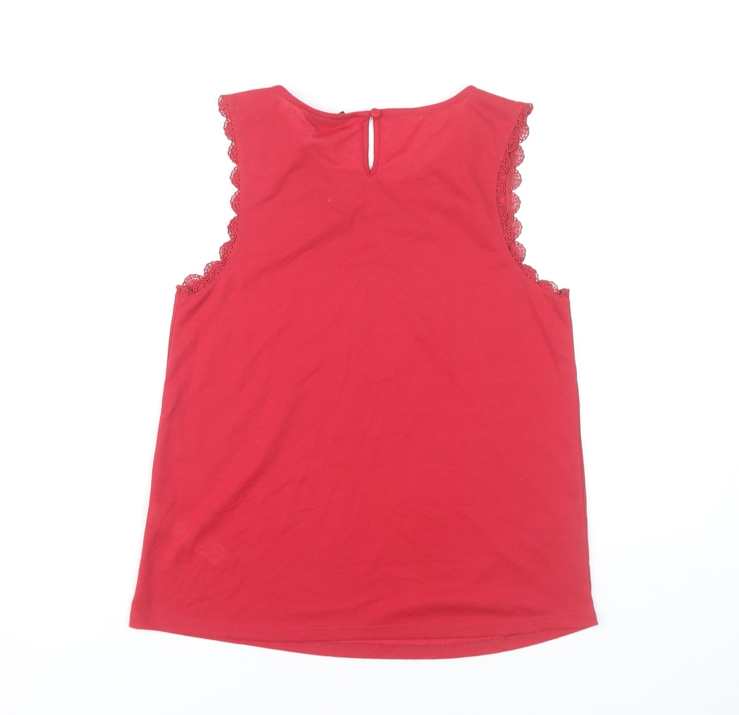 Topshop Women’s Red Sleeveless Lace Trim Tank Top Size 8