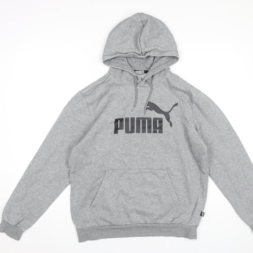 Puma Men’s Grey Pullover Hoodie Sweatshirt Size M Logo Sportswear