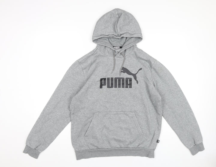 Puma Men’s Grey Pullover Hoodie Sweatshirt Size M Logo Sportswear