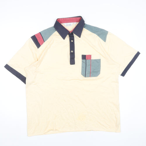 Pierre Sangan Men's Beige Colourblock Cotton Blend Polo Shirt L