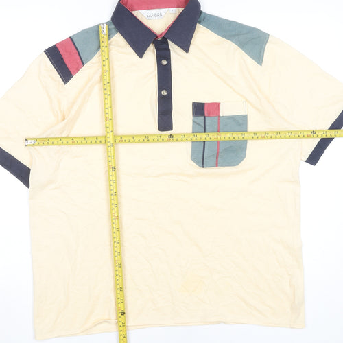 Pierre Sangan Men's Beige Colourblock Cotton Blend Polo Shirt L