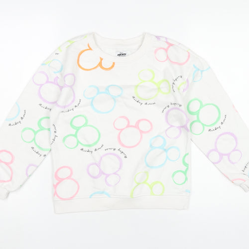Disney Girls White Mickey Mouse Sweatshirt 9-10 Years Pullover Graphic Print