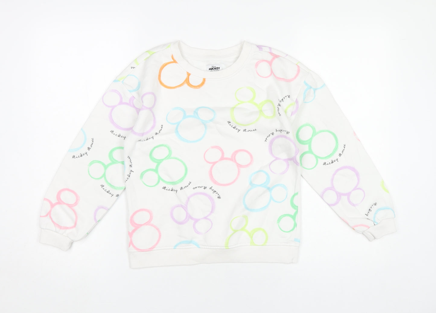Disney Girls White Mickey Mouse Sweatshirt 9-10 Years Pullover Graphic Print