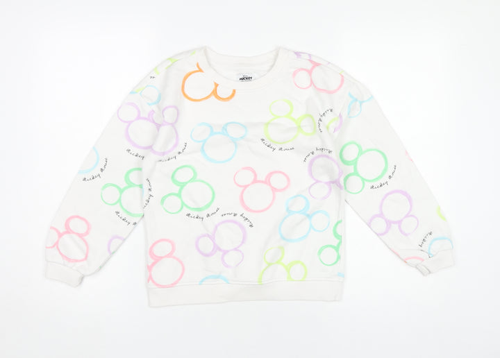 Disney Girls White Mickey Mouse Sweatshirt 9-10 Years Pullover Graphic Print